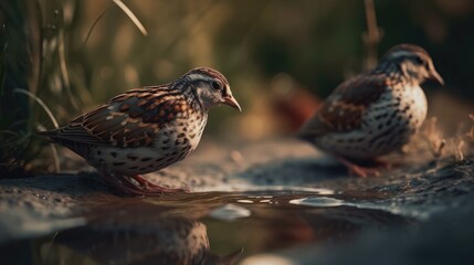 flock of quail in wild forest