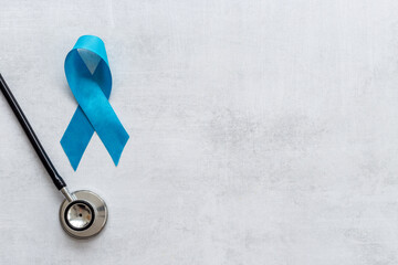 Blue ribbon - colon or prostate cancer awareness concept