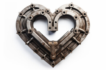 Heart symbol made from industrial metal isolated on a white background