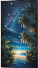 Tropical paradise night with star