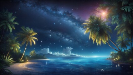 Fototapeta na wymiar Tropical paradise night with star