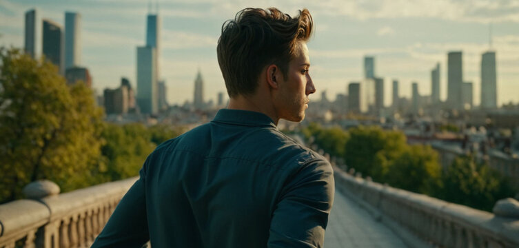 transgender person with eye shadow, worried, shy, on way to big city, problems, deep in thought, fictional location and happening