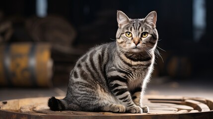 Naklejka premium American Wirehair Cat in Rustic Setting