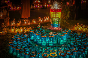 ランプと蝋燭のディスプレイ