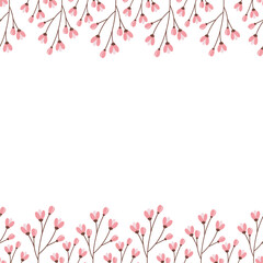 Double sided frame with top and bottom border of blossom branches. Copy space. Concept for greetings