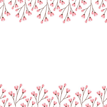 Fototapeta Double sided frame with top and bottom border of blossom branches. Copy space. Concept for greetings