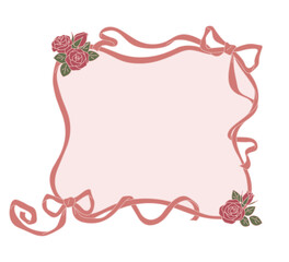 りぼんと薔薇のデコレーションフレーム、装飾枠