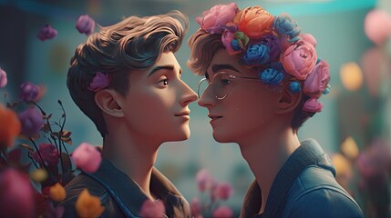 a gay couple who are alone and enjoying time together - obrazy, fototapety, plakaty