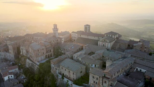 Drone aerial video of medieval town of Montepulciano in Tuscany, Italy (4K)