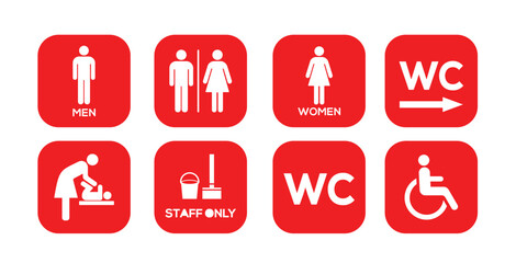 WC toilet sign door plate icon set. Man and women toilet sign icon set. Ladies restroom sign icon set. Gentleman restroom sign icon set.