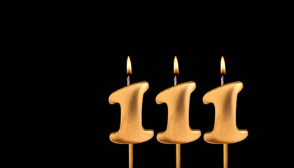 Birthday candle number 111 - Birthday celebration on black background