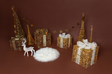 New Year's photo zone. Christmas decor. garland. artificial snow. 