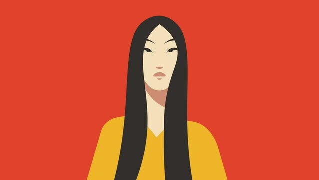 Portrait of a drawing of a beautiful young asian woman in different colors