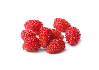 Ripe red wild strawberries isolated on white