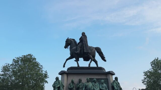 Equestrian statue of Friedrich Wilhelm on horse at Heumarkt square in Cologne, Germany