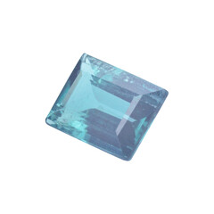 The natural blue gemstone with I quality and rectangle shape, front side shot on a white background.
