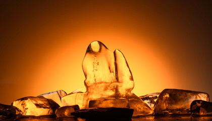 ice for the product presentation podium. beautiful natural ice with orange-gold backlight for the...