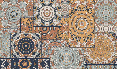 Vector patchwork quilt pattern. Vintage decorative collage. Hand drawn background. Indian, Arabic, Turkish motifs for printing on fabric or paper. Abstract colorful doodle pattern in mosaic style