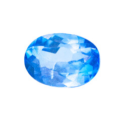 The natural blue topaz gemstone with I quality and oval shape, front side shot on a white...