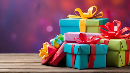 Obraz premium Gift boxes on a wooden table