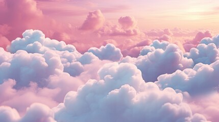 The sky becomes a canvas for love to be expressed, as fluffy clouds transform into delicate hearts, creating a magical and romantic atmosphere. - obrazy, fototapety, plakaty