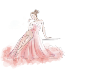 Watercolor of a girl in a pink wedding dress illustration hand drawn