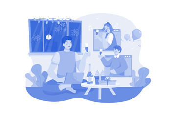 Friends Celebrating Online Illustration