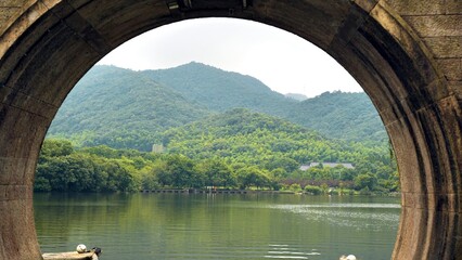 bridge over the lake in xianghu lake xiaoshan hangzhou city zhejiang province China