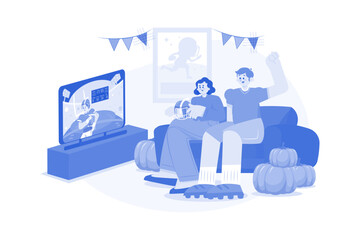 Couple Watching Football Illustration