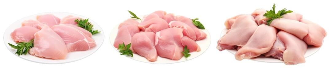Collection of PNG. Raw chicken meat isolated on a transparent background.