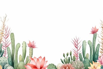 Obraz na płótnie Canvas Cactus border watercolor style