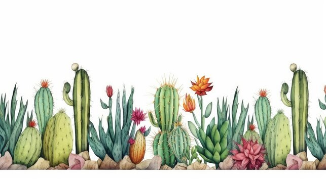 Cactus border watercolor style