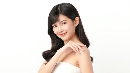 Beautiful young asian woman with clean fresh skin on white background, Face care, Facial treatment, Cosmetology, beauty and spa, Asian women portrait.