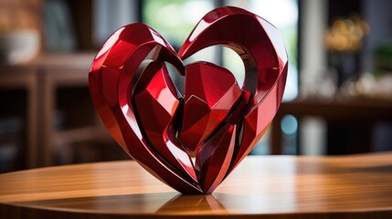 With its striking shape and abstract design, this 3D heart sculpture is a true conversation starter and a beautiful addition to any home or office. - obrazy, fototapety, plakaty