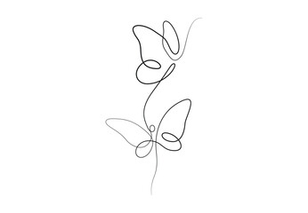 Butterfly continuous single line drawing. Beautiful flying moth for wellbeing beauty or spa salon logo and divider concept in simple linear style vector illustration. Pro vector. 