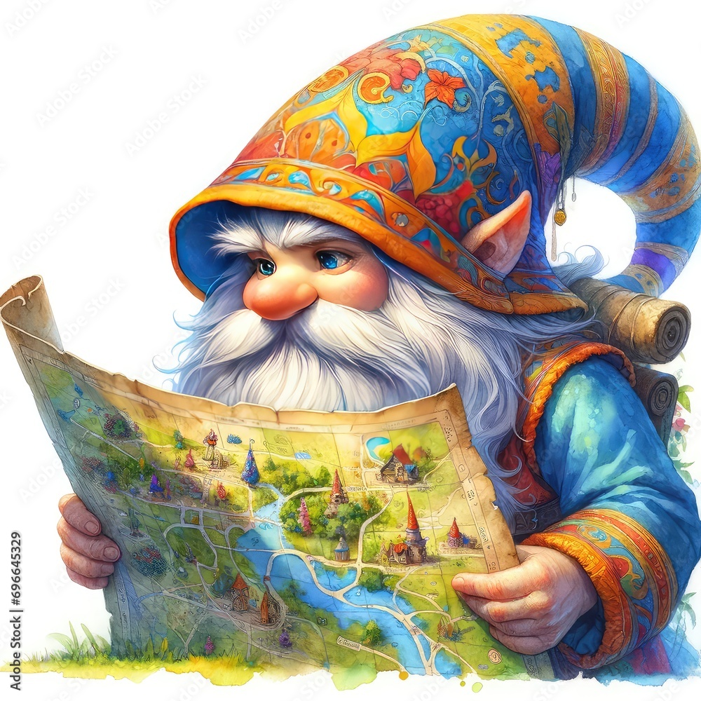 Canvas Prints whimsical gnome travel white background.