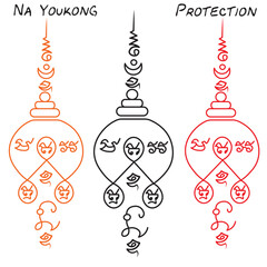 Symbol Talisman,Thai ancient traditional tattoo name in thai language is yant Na Nayoukong.Hindu or Buddhist sign representing path to enlightenment - obrazy, fototapety, plakaty