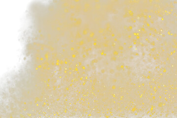 Explosion metallic gold glitter sparkle. Golden Glitter powder spark blink celebrate, blur foil explode in air, fly throw gold glitters particle. Black background isolated, selective focus Blur bokeh