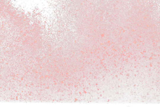 Explosion metallic red glitter sparkle. rose Glitter powder spark blink celebrate, blur foil explode in air, fly throw red glitters particle. Black background isolated, selective focus Blur bokeh