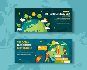 Meteorological Day Horizontal Banner Flat Cartoon Hand Drawn Templates Background Illustration - obrazy, fototapety, plakaty