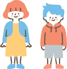 並んで立っている男の子と女の子_色