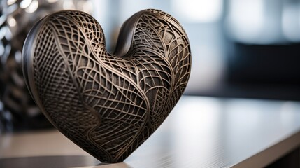 Carefully crafted with smooth lines and intricate detailing, this 3D heart sculpture is a true work of art that will add a touch of elegance to any space. - obrazy, fototapety, plakaty