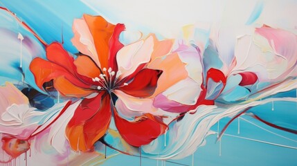 Sharp angles and bold pops of color, juxtaposed with soft curves and muted shades, coming together to create a thoughtprovoking abstract floral masterpiece.