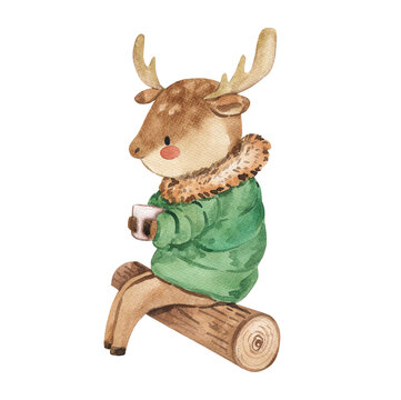 Watercolor deer illustration for kids