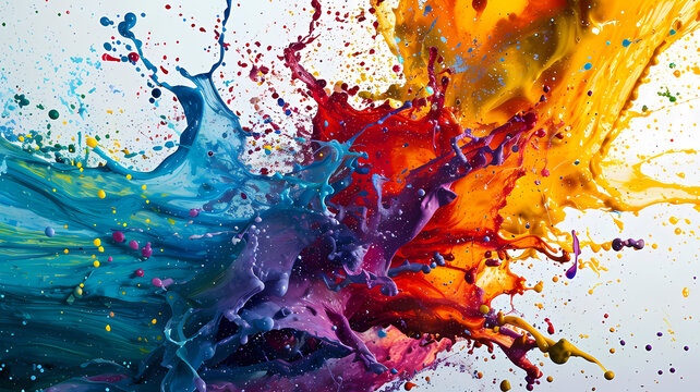 Abstract Art Rainbow Paint Explosion Of Colors On A White Canvas
