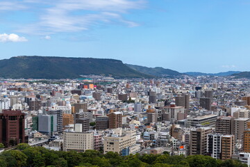 Fototapeta na wymiar Cityscape of takamatsu city for yashima , View from Mt. shiun ( takamatsu city, kagawa, shikoku, japan )