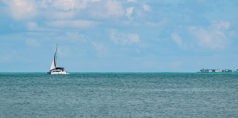 Obraz premium Catamaran sailing on turquoise waters
