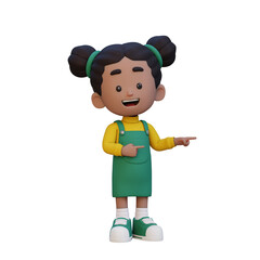 3D cute girl pointing hand to the side