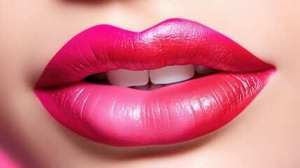 Bold and striking ombre lips in shades of vibrant pink and red, complete with a gradient heart design in the center for a romantic twist.