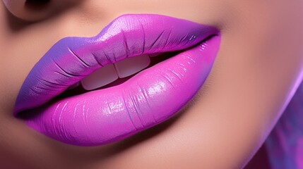 Playful and flirty pink and purple ombr lips, featuring a handdrawn heart outline on the upper lip and a heartshaped beauty mark on the lower lip.